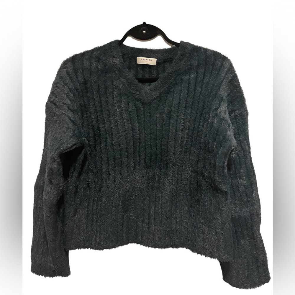 Aritzia Babaton Ulmann Fleecy Cozy Knit Eyelash Style Cropped Sweater Sz S - Picture 2 of 12